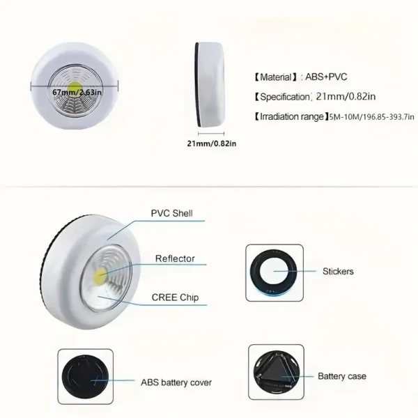 Lampara Cob Led Pilas Redonda 3W - Imagen 7