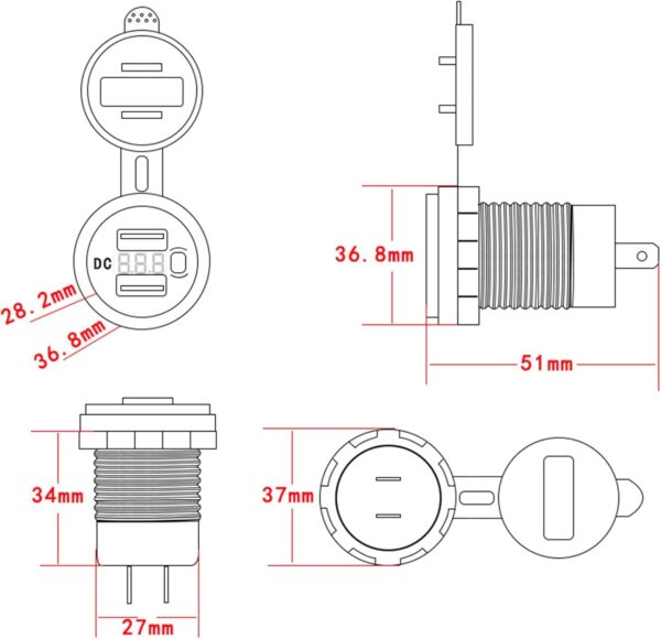 Toma Usb Doble 3.0 C/Tapa + Voltimetro - Imagen 3