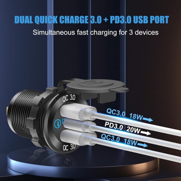 Toma Usb Triple 3.0 C/Tapa +Interruptor - Imagen 2