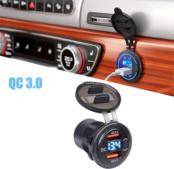 Toma Usb Doble 3.0 C/Tapa + Voltimetro - Imagen 2